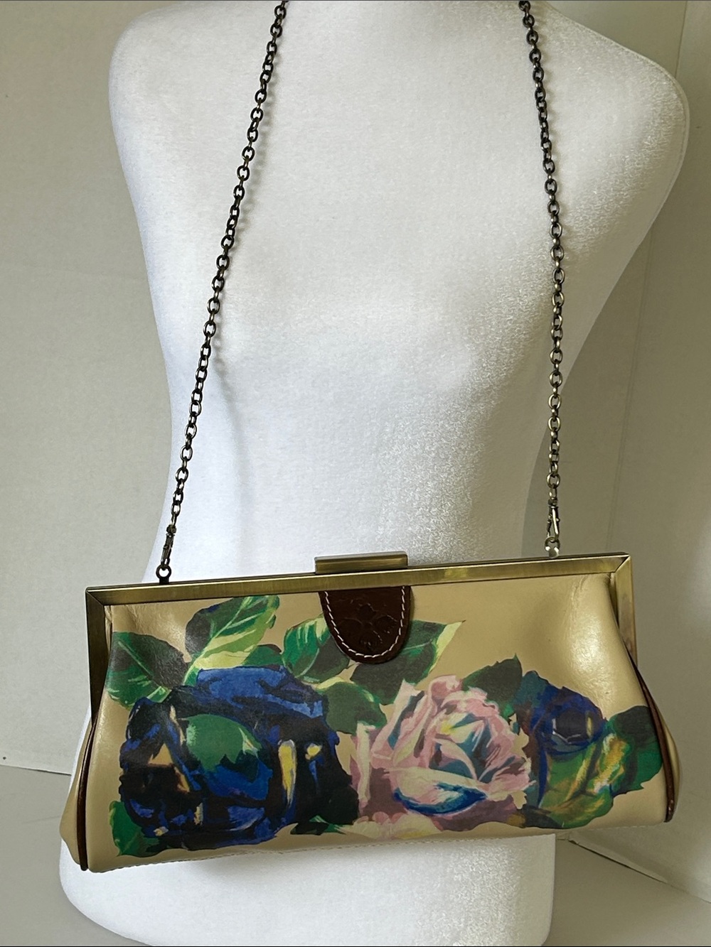 PATRICIA NASH ATHENA LEATHER FRAME SHOULDER BAG CLUTCH WITH CHAIN STRAP